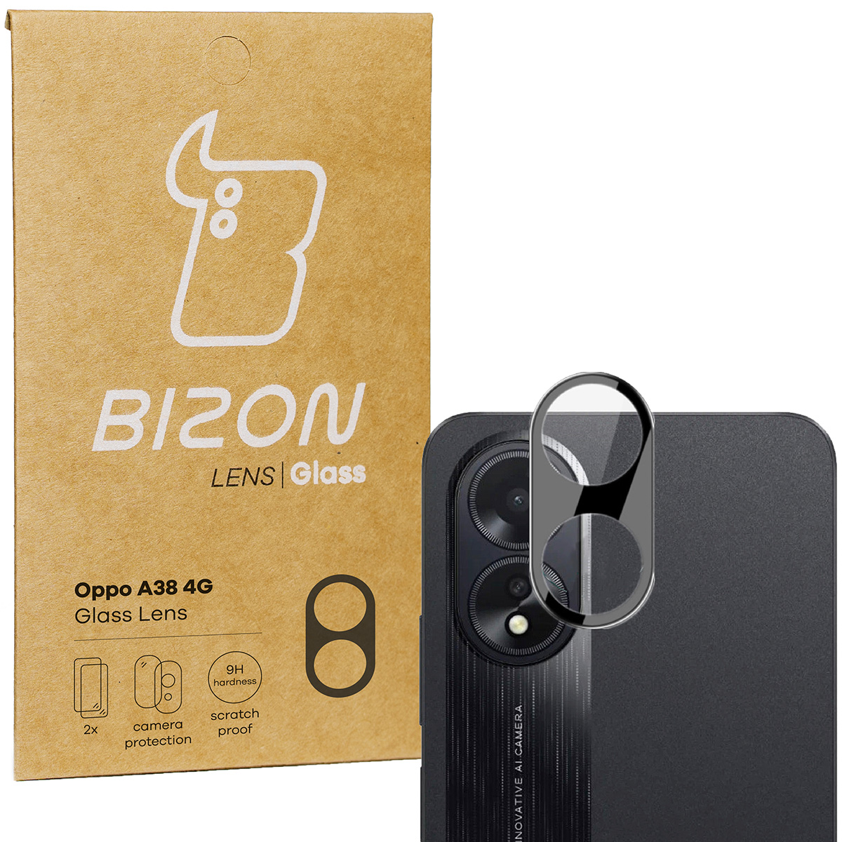 Szkło na aparat dla Oppo A38 4G Bizon Glass Silk Lens, 2 sztuki